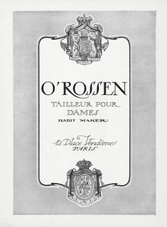 O'Rossen (Label) 1924 Address 12 Place Vendôme, Paris, Habit Maker