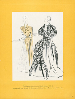 Bernard Blossac 1946 Jacques Fath, Bruyere, Robes de Cockail en damas lamé de Ducharne