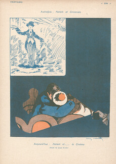 Louis Icart 1917 ''Panam... et le Cinéma'' Charlie Chaplin, Charlot, Kiss