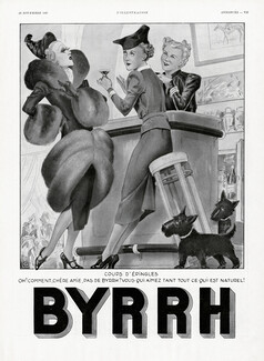 Byrrh 1937 Léonnec Elegant Parisienne Fur coat Scottish terrier