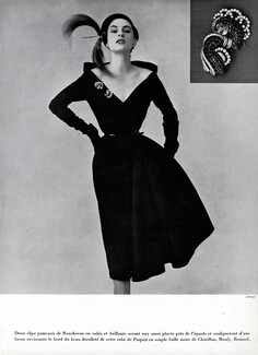 Paquin & Boucheron 1950 Clips, Black Dress, Photo Pottier