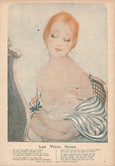 Gerda Wegener 1917 Les Trois Roses Sexy Looking Girl Topless