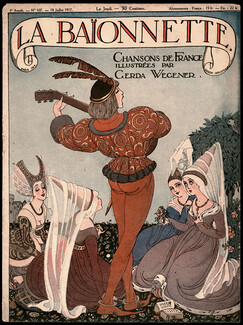 Gerda Wegener 1917 Songs of France, Medieval Costumes, Musician