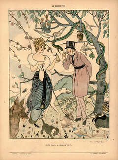 Félix de Goyon 1918 L'Eve Future Ne Changera Pas, Adam And Eve, Dogs, Snake