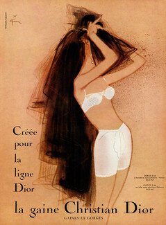 Christian Dior (Lingerie) 1960 Brassiere, Pantie Girdle, René Gruau, Gorge D64, Culotte D46