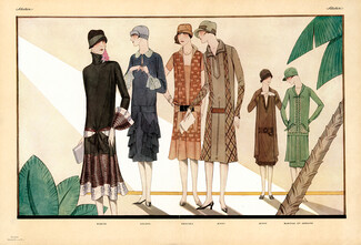 Worth, Lucien Lelong, Drecoll, Jenny (2), Martial et Armand 1926 Planche Hors-texte, Fashion Illustration