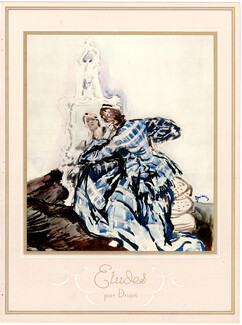 Etienne Drian 1936 ''Etudes'' 4 Pages Illustration, Evening Gown, Fan, 4 pages