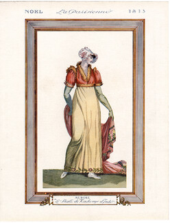 Aurore ou le Shall de Kachemyre d'Inde (estampe ancienne) 1913 La Parisienne 1813, Fashion Illustration