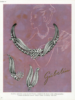 Gübelin (Jewels) 1948 Collier platine serti de brillants, composé de deux clips démontables