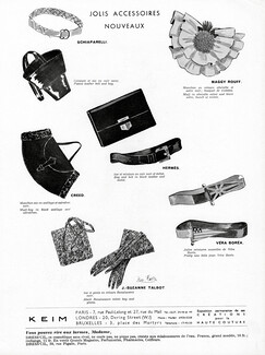 Accessoires nouveaux 1937 Schiaparelli, Creed, Hermès (Sac et ceinture), Véra Boréa (Ceintures)