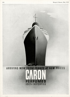 Caron (Perfumes) 1948 "Arriving now from France..."