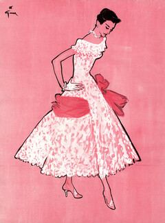 Jacques Fath 1955 René Gruau, Evening Gown, Fashion Illustration