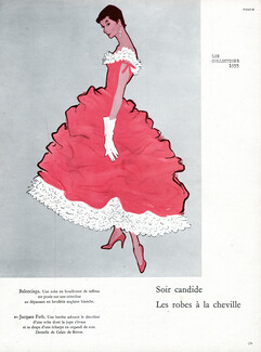 Balenciaga 1955 René Gruau, Evening Gown, Fashion Illustration