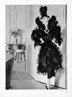Paquin 1936 Fur Coat, Agnès Hat, Eric Fashion Illustration