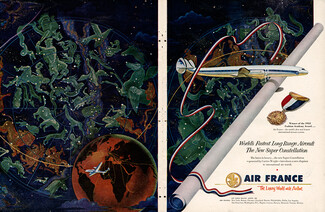 Air France 1953 American advert, New Super-Constellation, Signs of the Zodiac, Globe