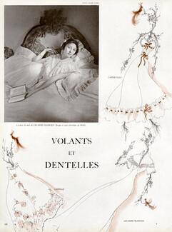 Volants et Dentelles 1947 Nightgowns, Cadolle, Lecadre-Marnier, Capdeville, Maurice Lespinasse, Alfée, Frény, Suzanne Joly - Giulio Coltellacci, 3 pages, 3 pages