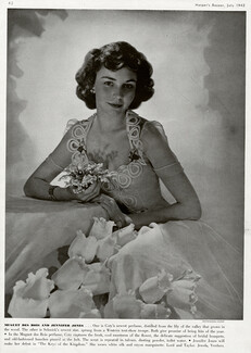 Coty (Perfumes) 1942 Muguet des Bois and Jennifer Jones, Jewels Verdura, Photo George Hoyningen-Huene
