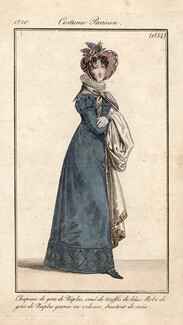 Le Journal des Dames et des Modes 1820 Costume Parisien N°1884
