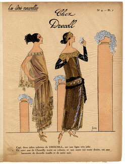 Les Idées Nouvelles de la Mode, circa 1922 Drecoll, J. Dory, Fashion Art Deco Pochoir on Chinese Paper