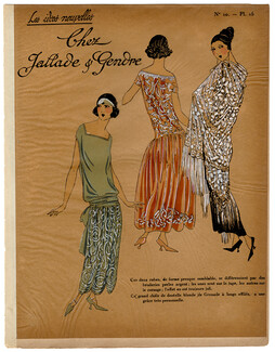 Les Idées Nouvelles de la Mode, circa 1922 Jallade et Gendre, Lace, Embroidery, Fashion Art Deco Pochoir on Chinese Paper