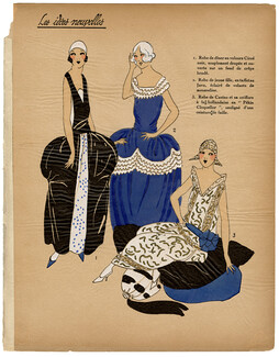 Les Idées Nouvelles de la Mode, circa 1922 Evening Dresses, Fashion Art Deco Pochoir on Chinese Paper