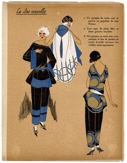 Les Idées Nouvelles de la Mode, circa 1922 Pyjamas, Fashion Art Deco Pochoir on Chinese Paper