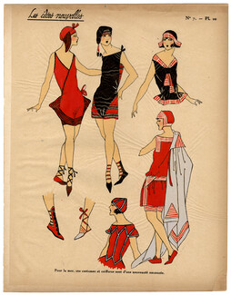 Les Idées Nouvelles de la Mode, circa 1922 Costumes de mer, Swimwear, Fashion Art Deco Pochoir on Chinese Paper