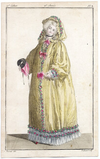 Magasin des Modes Nouvelles Françoises et Angloises 1787 cahier n°10, plate n°2, Desrais, Costume Disguise Domino