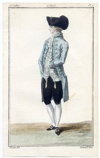 Magasin des Modes Nouvelles Françoises et Angloises 1787 cahier n°11, plate n°2, Desrais, Man