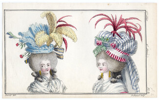 Magasin des Modes Nouvelles 1787 cahier n°16, plate n°3, Claude-Louis Desrais, Hats