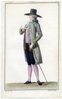 Magasin des Modes Nouvelles 1787 cahier n°17, plate n°1, Claude-Louis Desrais, Man