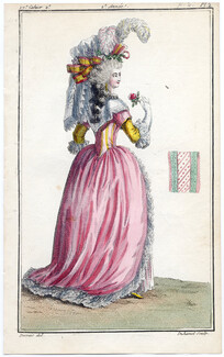 Magasin des Modes Nouvelles 1787 cahier n°17, plate n°2, Claude-Louis Desrais, Dress