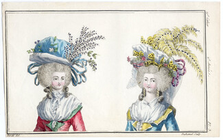 Magasin des Modes Nouvelles 1787 cahier n°19, plate n°3, Claude-Louis Desrais, Hats