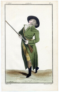 Magasin des Modes Nouvelles Françoises et Angloises 1787 cahier n°6, plate n°2, Mitan, Hunter