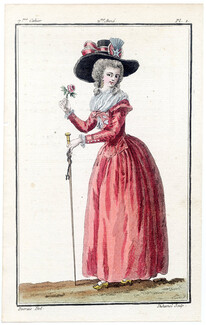 Magasin des Modes Nouvelles Françoises et Angloises 1787 cahier n°7, plate n°1, Desrais, Fitted Coat