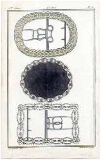 Magasin des Modes Nouvelles, Françaises et Anglaises 1786 cahier n°5, plate n°2, Charpantier, Buckles