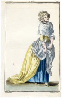Magasin des Modes Nouvelles 1787 cahier n°20, plate n°2, Defraine, English Woman, Gourgouran
