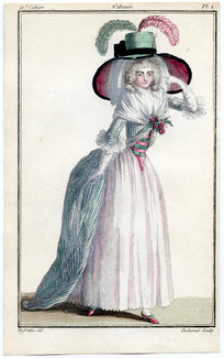 Magasin des Modes Nouvelles 1787 cahier n°21, plate n°1, Defraine, English Dress