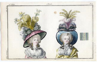 Magasin des Modes Nouvelles 1787 cahier n°21, plate n°2, Claude-Louis Desrais, Hats