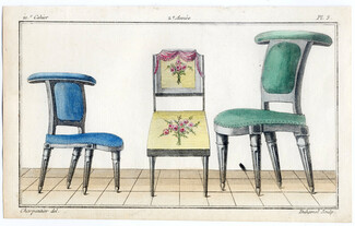 Magasin des Modes Nouvelles 1787 cahier n°21, plate n°3, Charpentier, Chairs