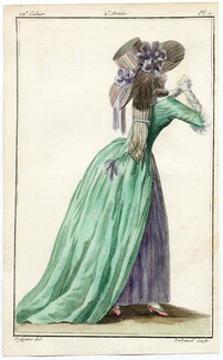 Magasin des Modes Nouvelles 1787 cahier n°22, plate n°1, Defraine, English Dress