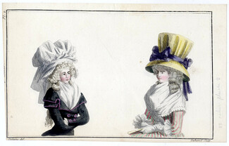 Magasin des Modes Nouvelles 1787 cahier n°22, plate n°2, Defraine, English Hats