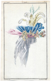 Magasin des Modes Nouvelles 1787 cahier n°24, plate n°3, Defraine, Bonnet
