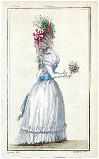 Magasin des Modes Nouvelles 1787 cahier n°28, plate n°1, Defraine, 18th Century Dress