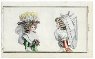 Magasin des Modes Nouvelles 1787 cahier n°29, plate n°2, Defraine, Hats