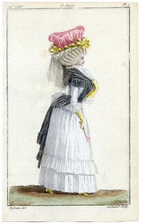 Magasin des Modes Nouvelles 1787 cahier n°30, plate n°1, Defraine, 18th Century Dress
