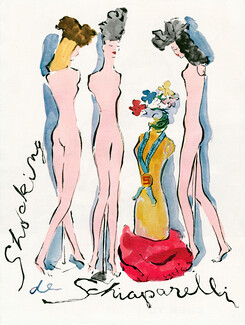Schiaparelli (Perfumes) 1946 Marcel Vertès, Nude, Nudity, Shocking