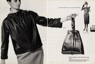 Hermès (Couture) 1960 Veste en cuir, Sac, Gants, Echarpe, Photo Georges Saad
