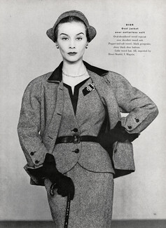 Christian Dior 1951 Oval jacket, Collarless suit, Photo John Rawlings