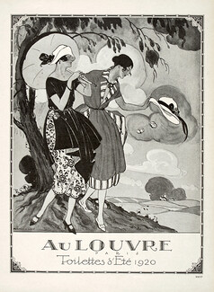 Au Louvre 1920 Elegant Parisienne, Parasol, Marc-Luc